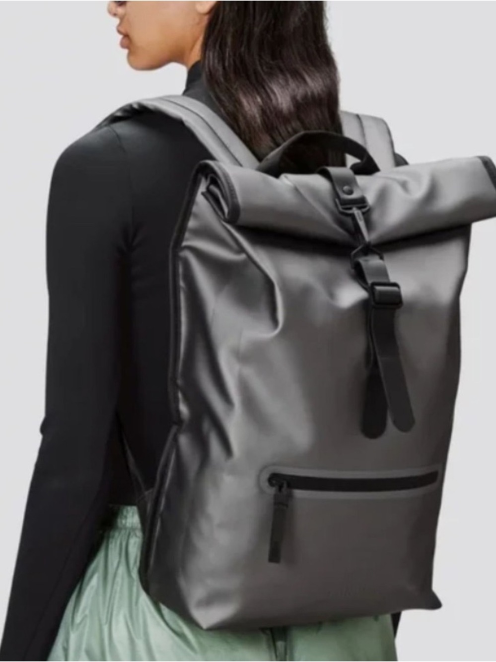 RAINS Rolltop Rucksack W3 Metallic Grey Waterproof Backpack Outdoor NWT Style